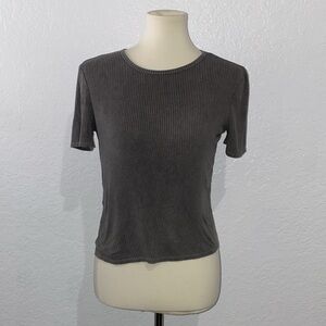 ZARA GREY RIBBED SOFT LOOSE TEE - SMALL